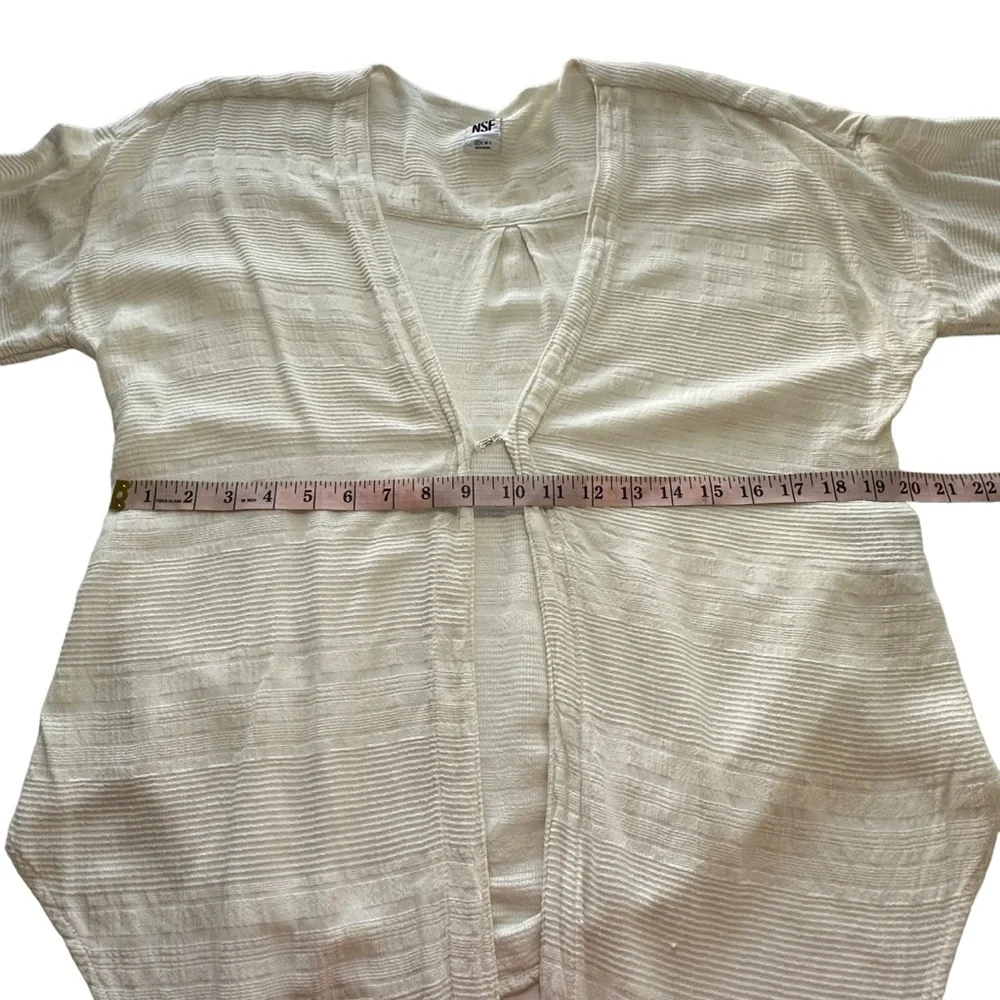 NSF Off‎ White X-Small P Long Sleeve Cardigan Wrap Top Textured Hook & Eye Tie
